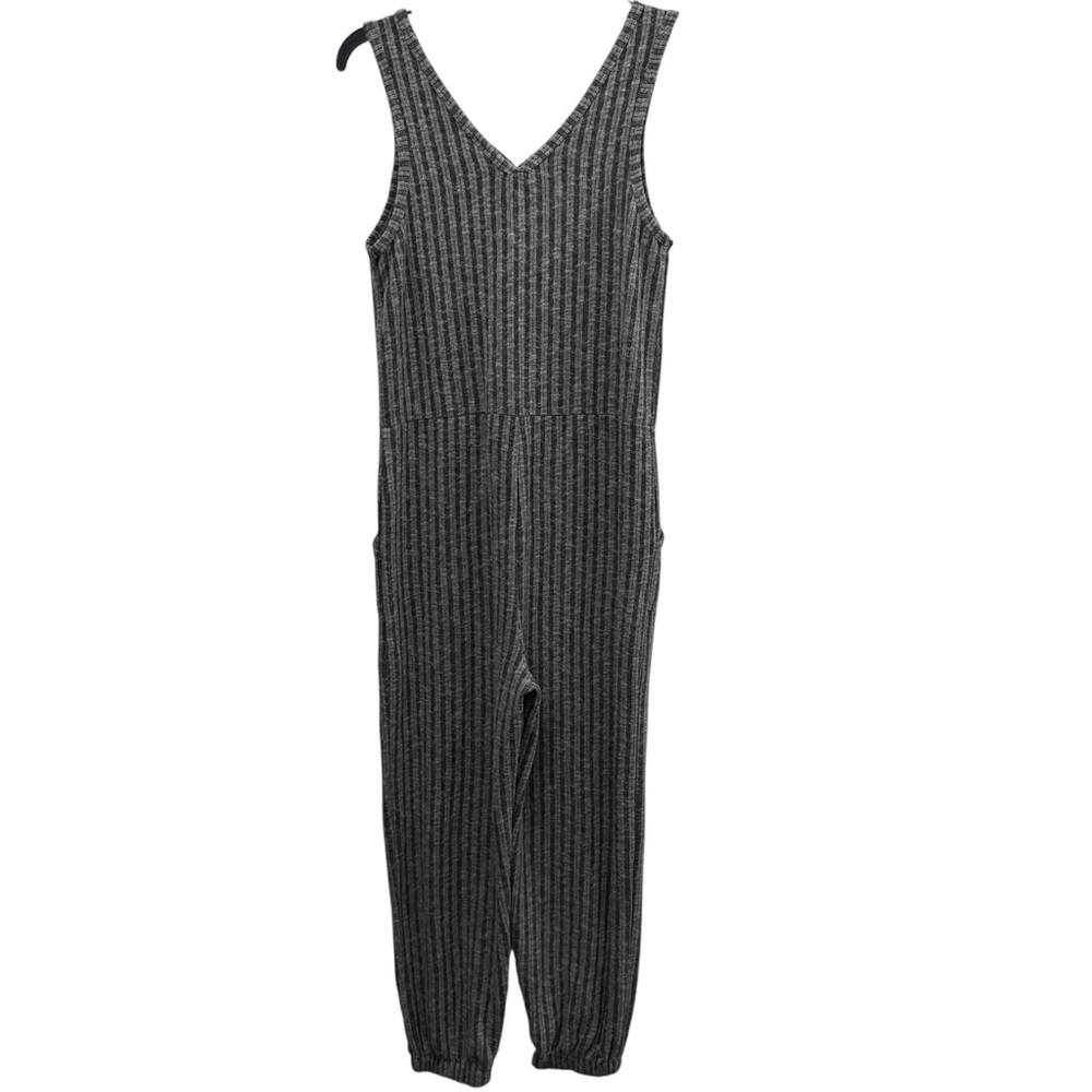 Art Class Gray Stripe Rib Knit Cropped Jumpsuit Girls XL 14 16 Pockets - Picture 7 of 10
